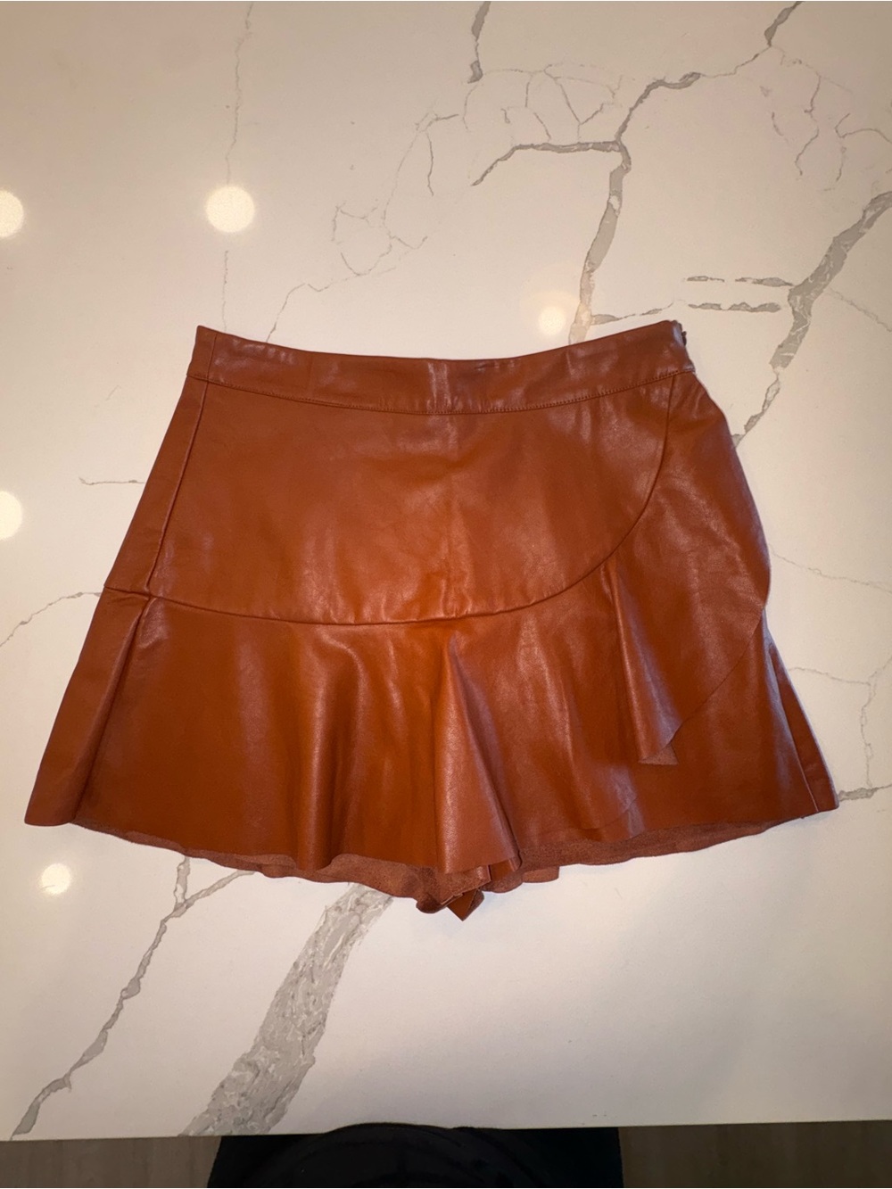 DO+BE Faux Leather Ruffle Skort - Rust
